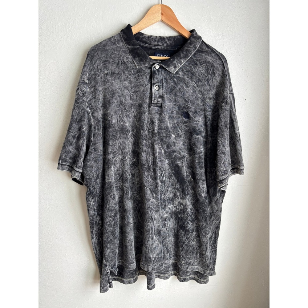 Chaps Mens 3XT‎ Acid Wash Black Grey Cotton Short Sleeve Polo Shirt Big & Tall